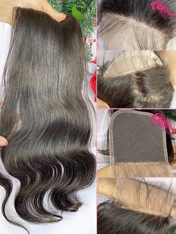 Csqueen Mink hair Ocean Wave 4*4 Transparent Lace Closure 100% Human Hair